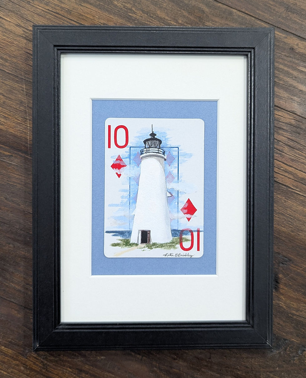 Cove Point Lighthouse painting on a ten of diamonds playing card