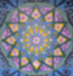 mandala design with feathers and purple flowers