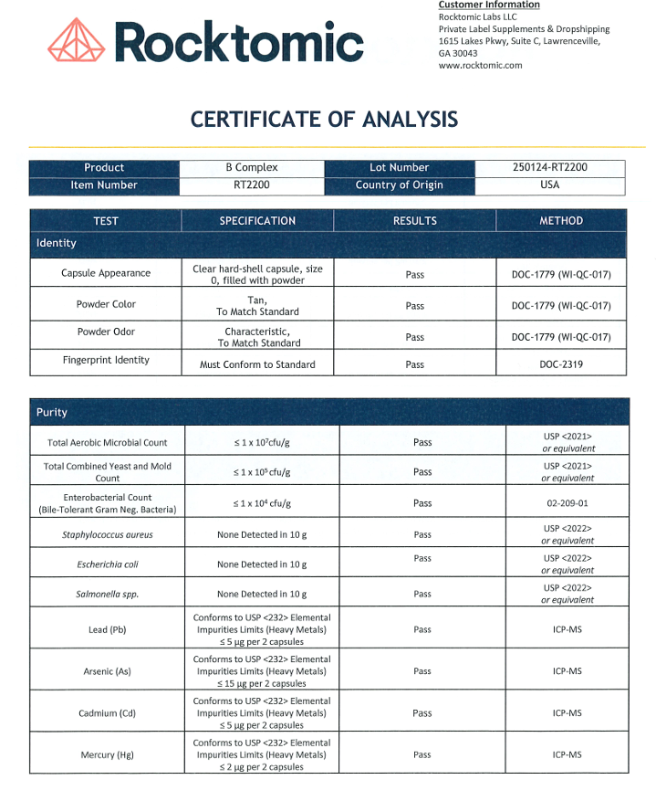 Thumbnail: Third‑party lab test results for Vitamin B Complex