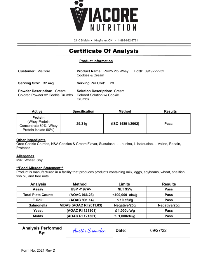 Thumbnail: Third‑party lab test results for Whey Protein — Cookies & Cream