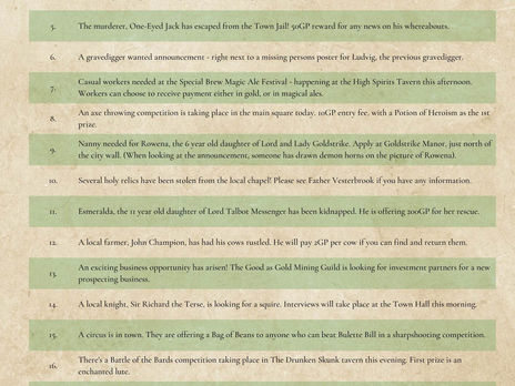 d20 Noticeboard Announcements