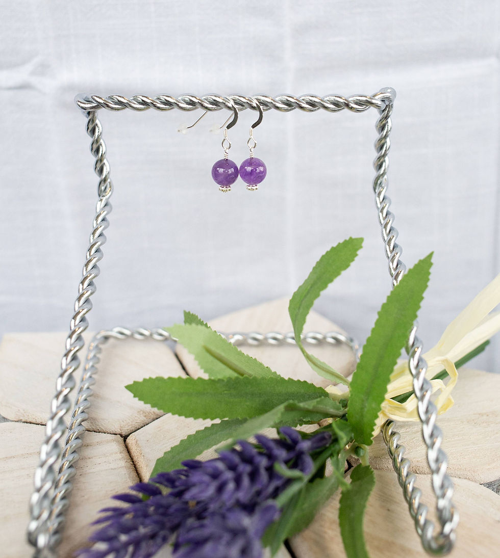 Thumbnail: Amethyst earrings - two purple crystal sphere earrings for pierced ears