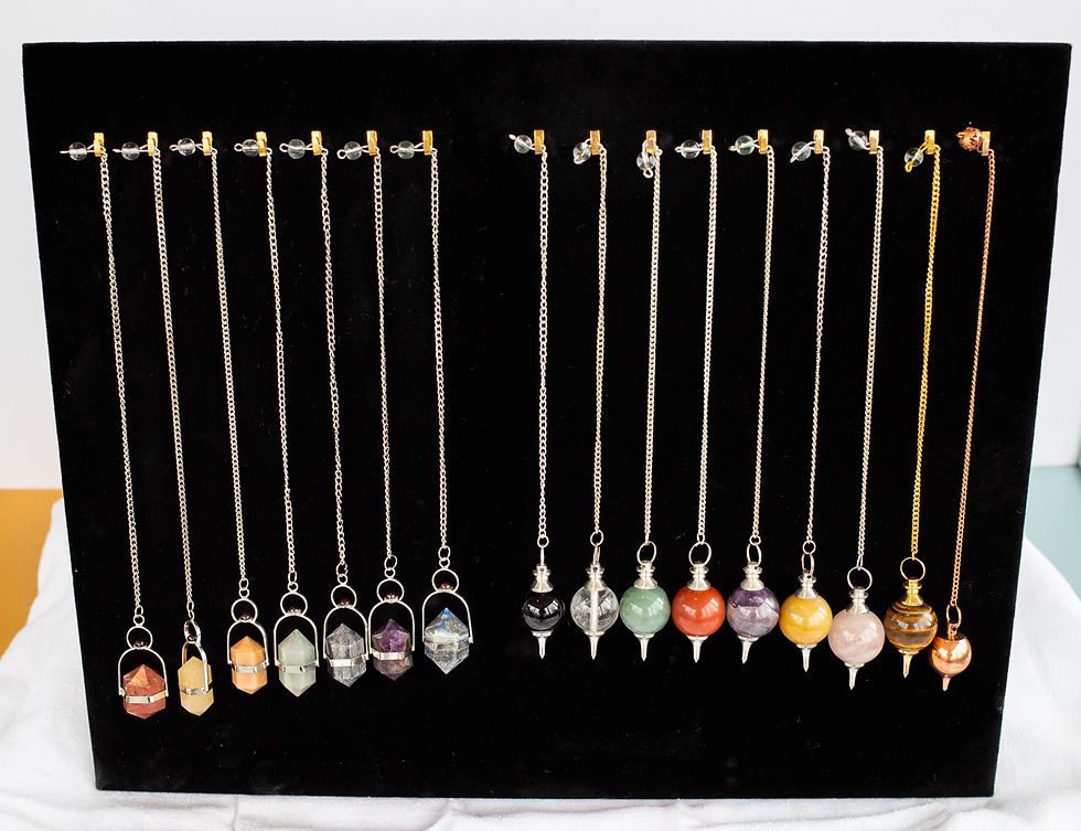 Thumbnail: Spherical and double terminated pendulums in a variety of gems.