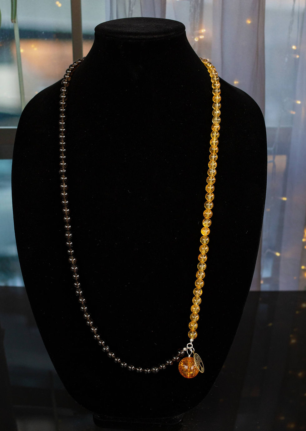 Thumbnail: Manifestation Mala - string of yellow and grey crystal beads made of citrine and quartz