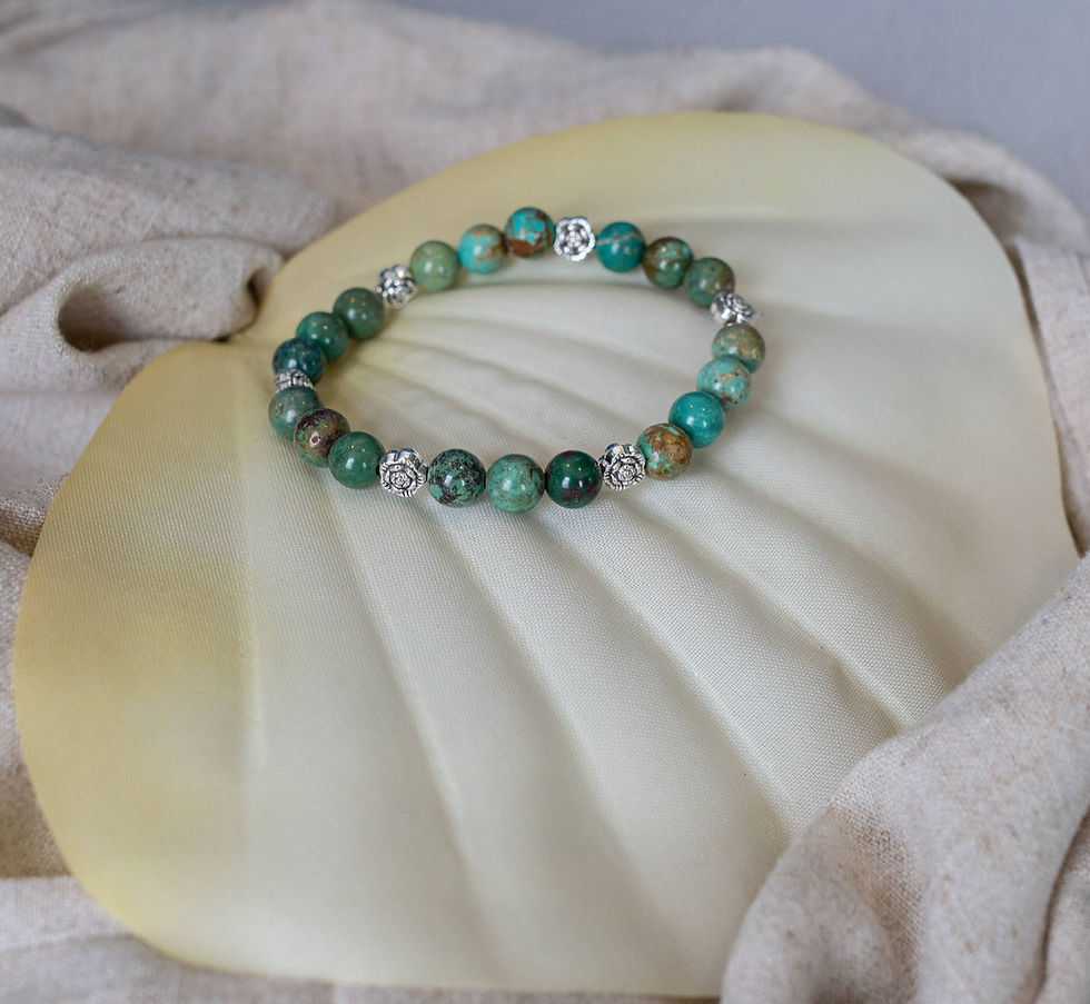 Thumbnail: Turquoise Bracelet - loop of green gems with silver workings