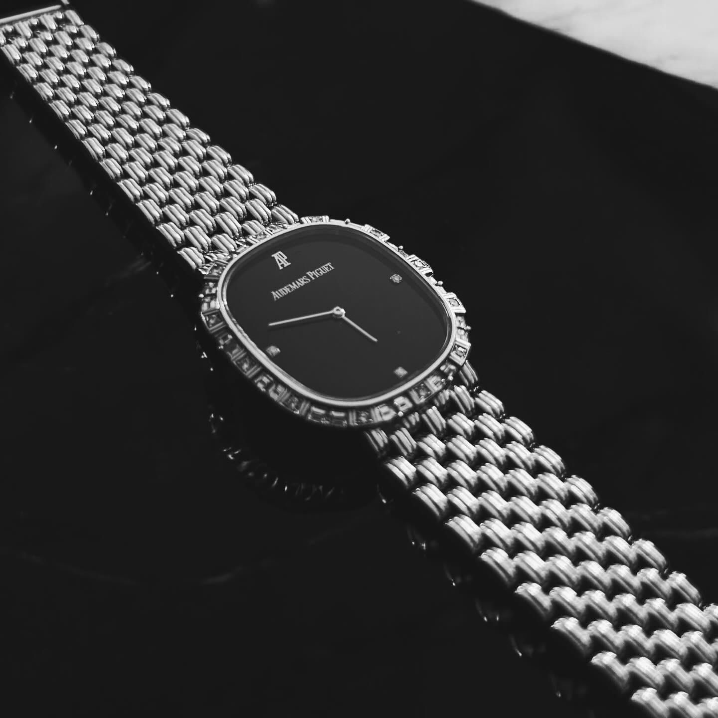 Audemars Piguet Vintage Cobra With A Diamond Black Dial, White Gold Bracelet, And Diamond Set Bezel.