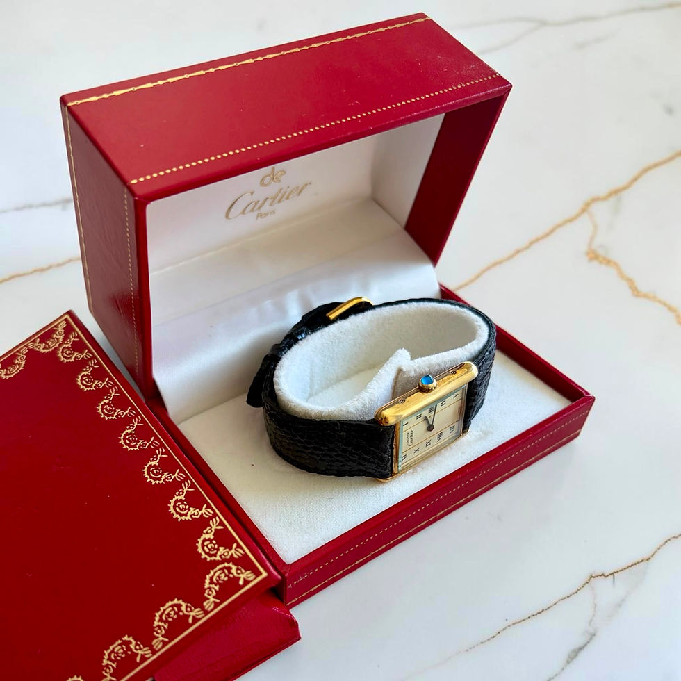Thumbnail: Vintage Must De Cartier Tank Vermeil watch in its red cartier box and papers.