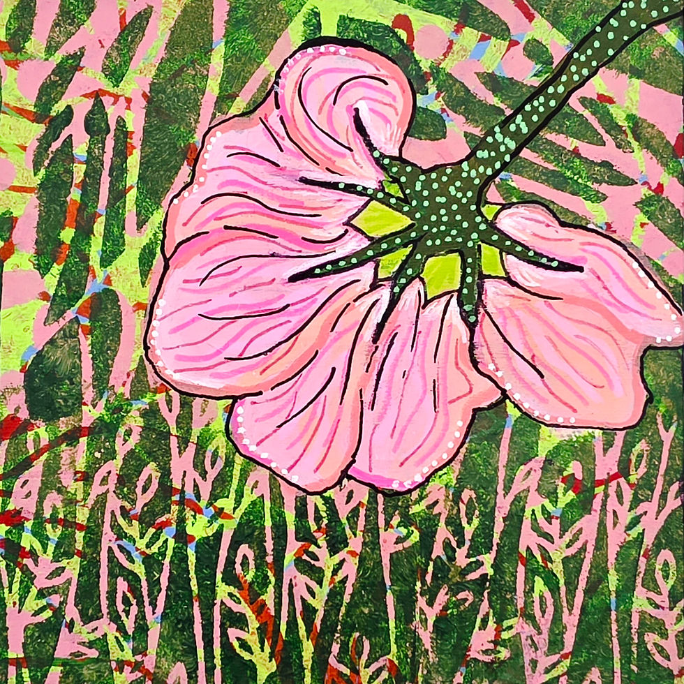 Thumbnail: "Pink on Green" mixed media painting