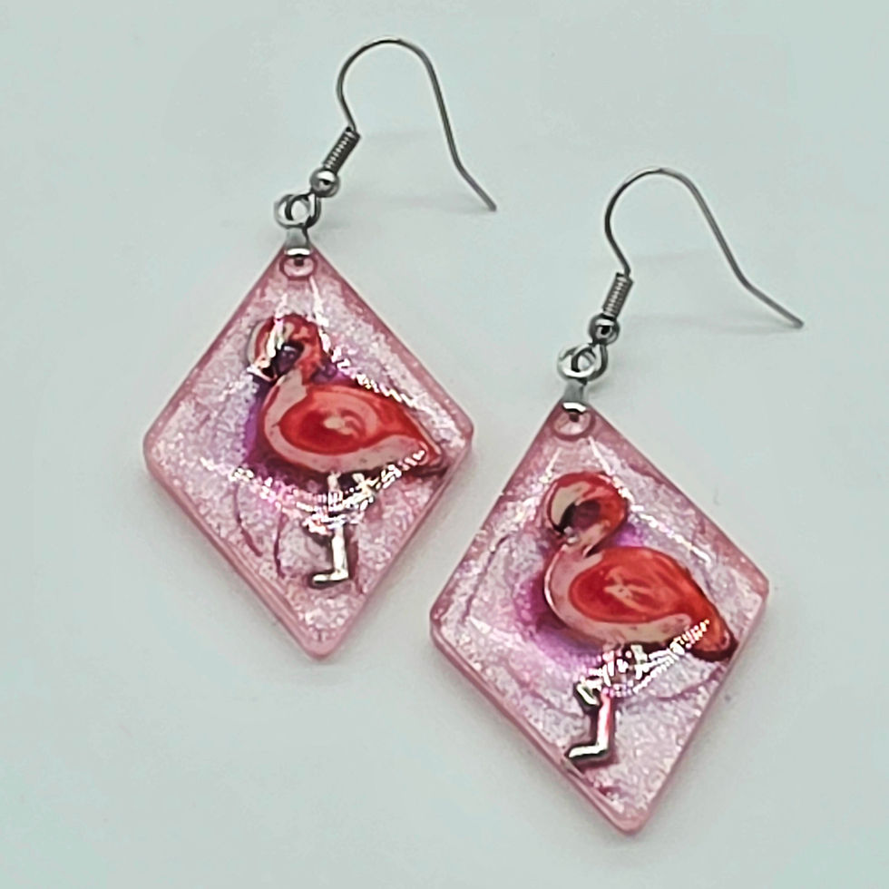 Thumbnail: Resin earrings - Flamingos with pink background