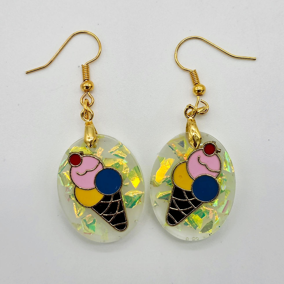 Thumbnail: Resin earrings - Colorful Ice Cream Cones, yellow background