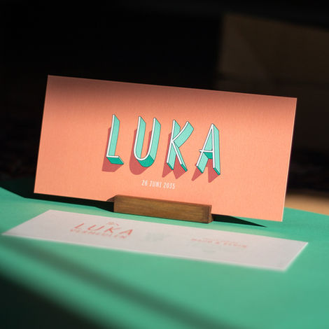 Geboortekaartje LUKA - modern 3D met jelly mint & koraal
