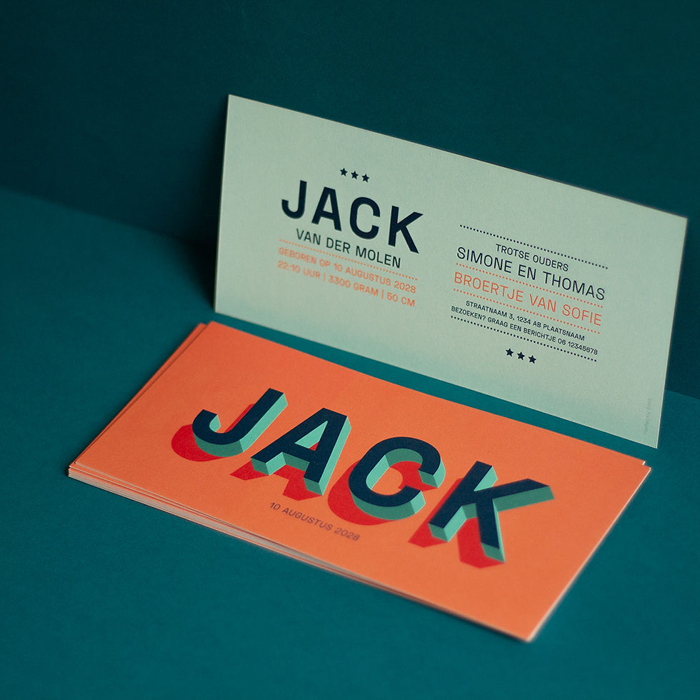 Kleurrijk geboortekaartje met de naam Jack