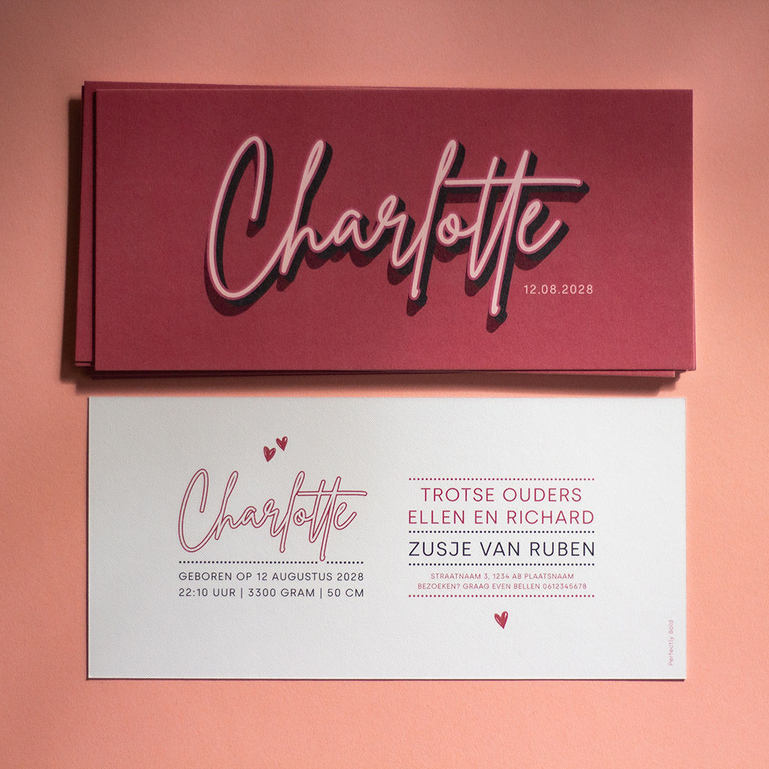 Geboortekaartje voor een meisje met de naam Charlotte