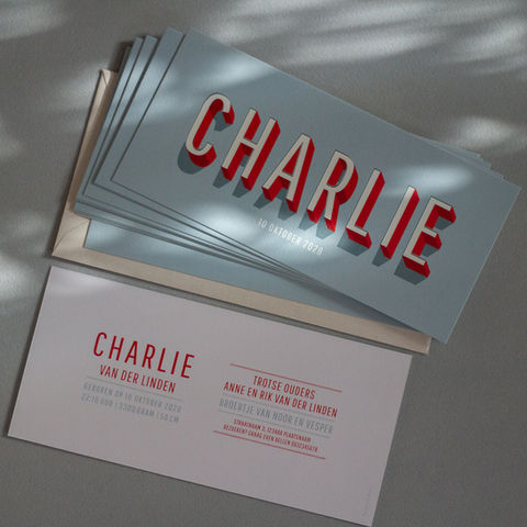 Retro geboortekaartje CHARLIE - strak en stijlvol