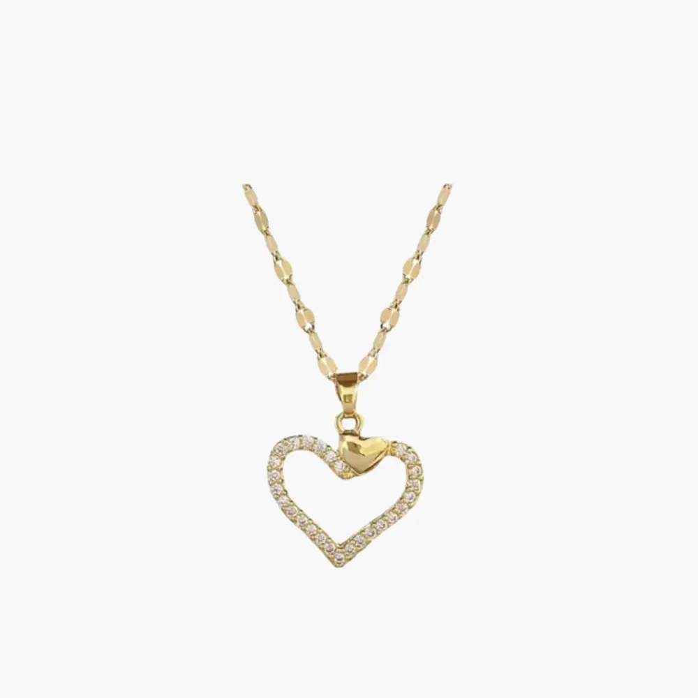 Colar de Coração de Zircônia em Ouro