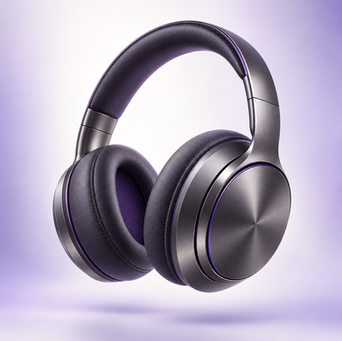 Premium over-ear wireless headphones in graphite and deep violet