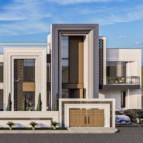 Minimalist villa design with open-plan living, large windows, and panoramic views in Jordan.