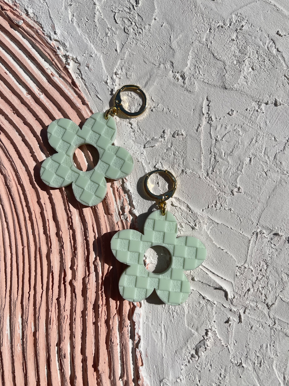 Thumbnail: Mint Checkered Flower Earrings