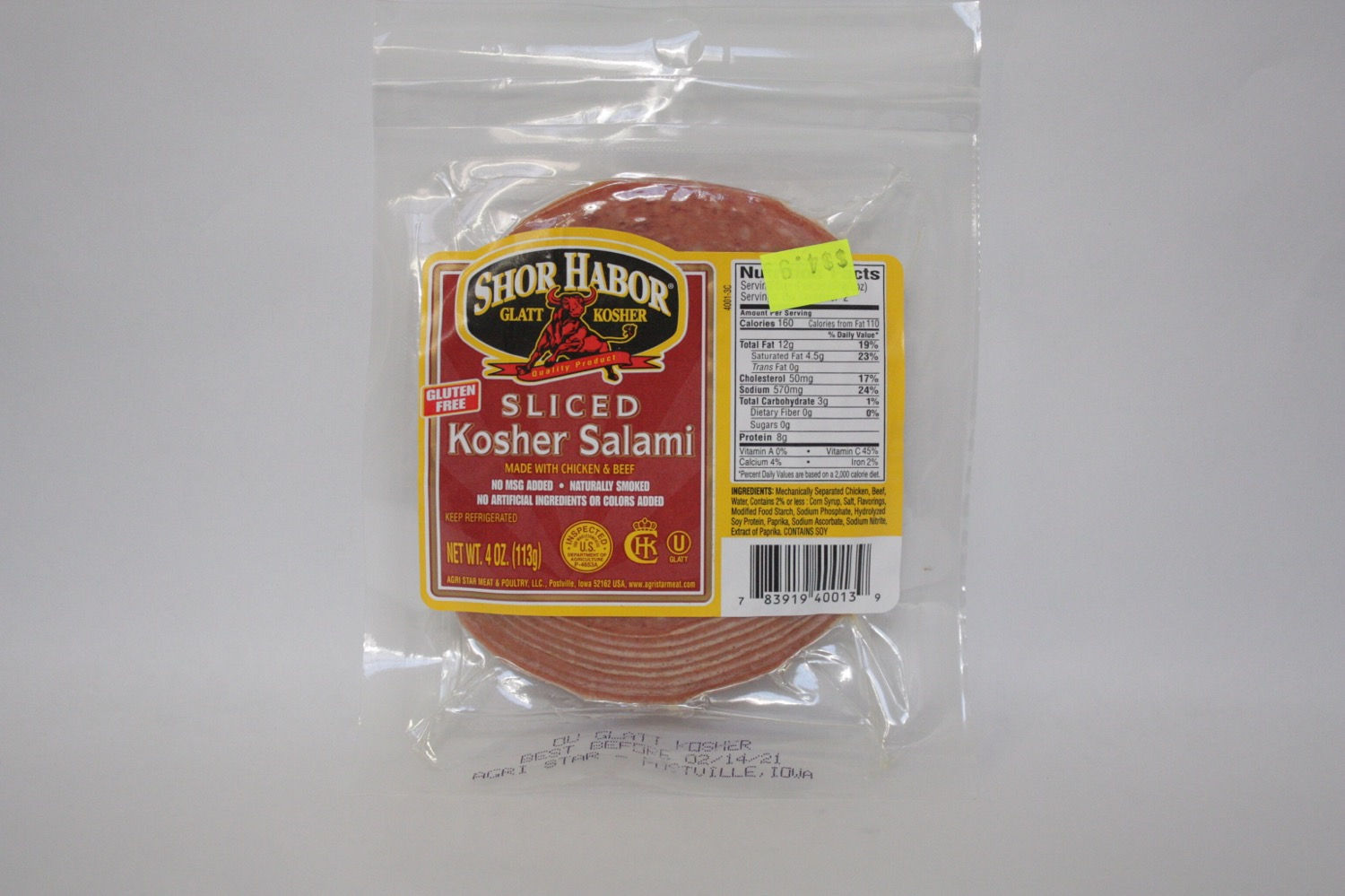 Shor Habor Sliced Kosher Salami 4oz