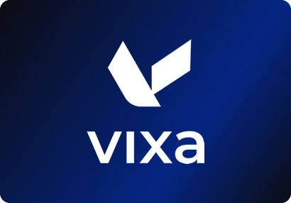 Vixa logo: A folded, angular V above a lower-case wordmark.
