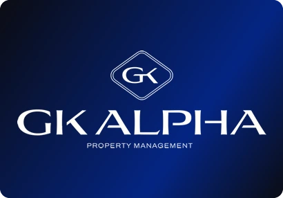 GK Alpha logo: The initials GK in a diamond badge, above a wide, extended wordmark.