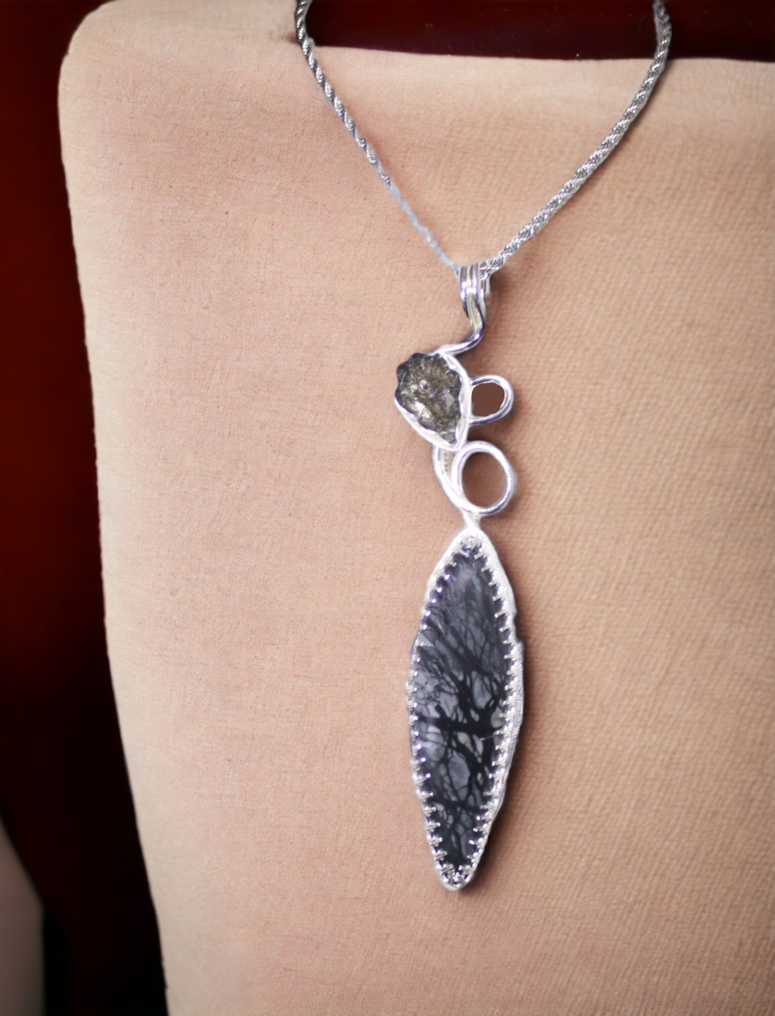 Sold, Sterling Silver Tourmalinated Quartz and Picasso Stone Ribbon