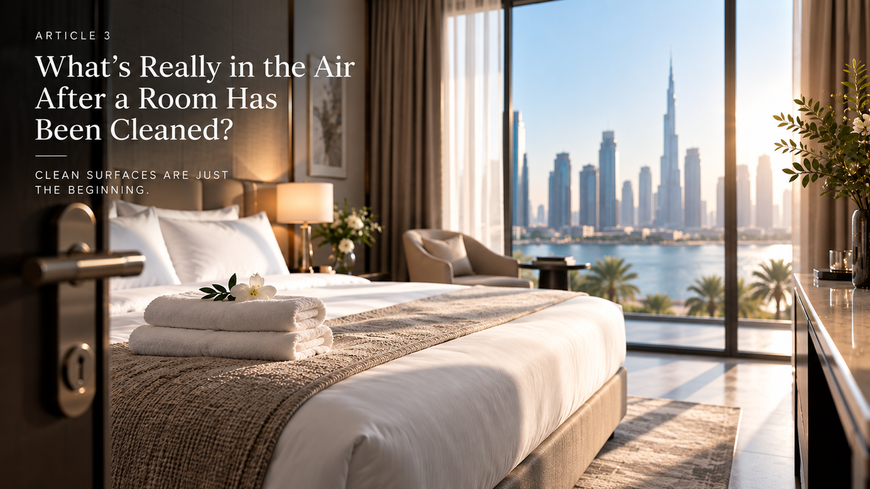 Freshly cleaned luxury hotel room illustrating hidden indoor air contaminants and odours