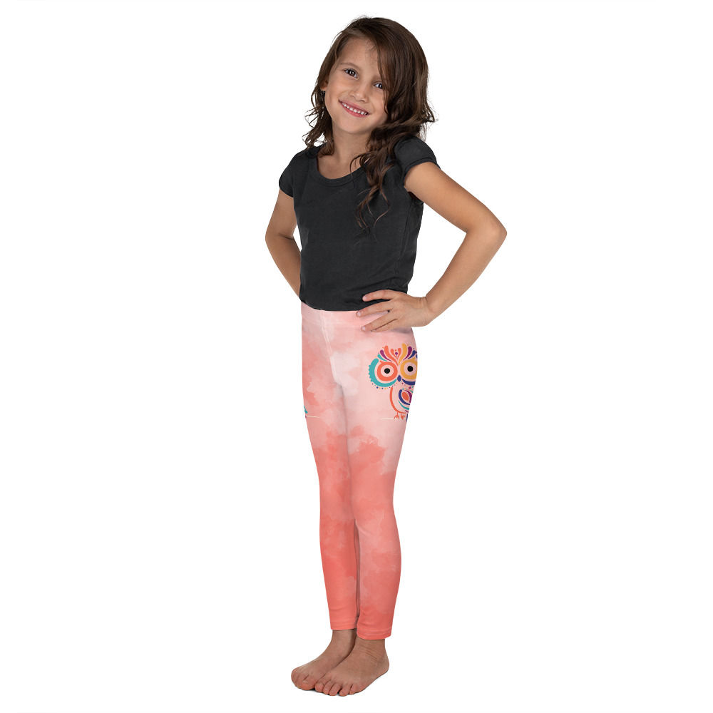 Owl Graphic Coral Watercolor Kid's Leggings