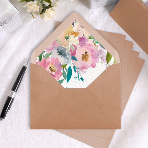Envelope liners, floral liners, printed envelope liners, velvet envelope liners, monogram envelope liners, custom envelope liners, invitation envelope liners