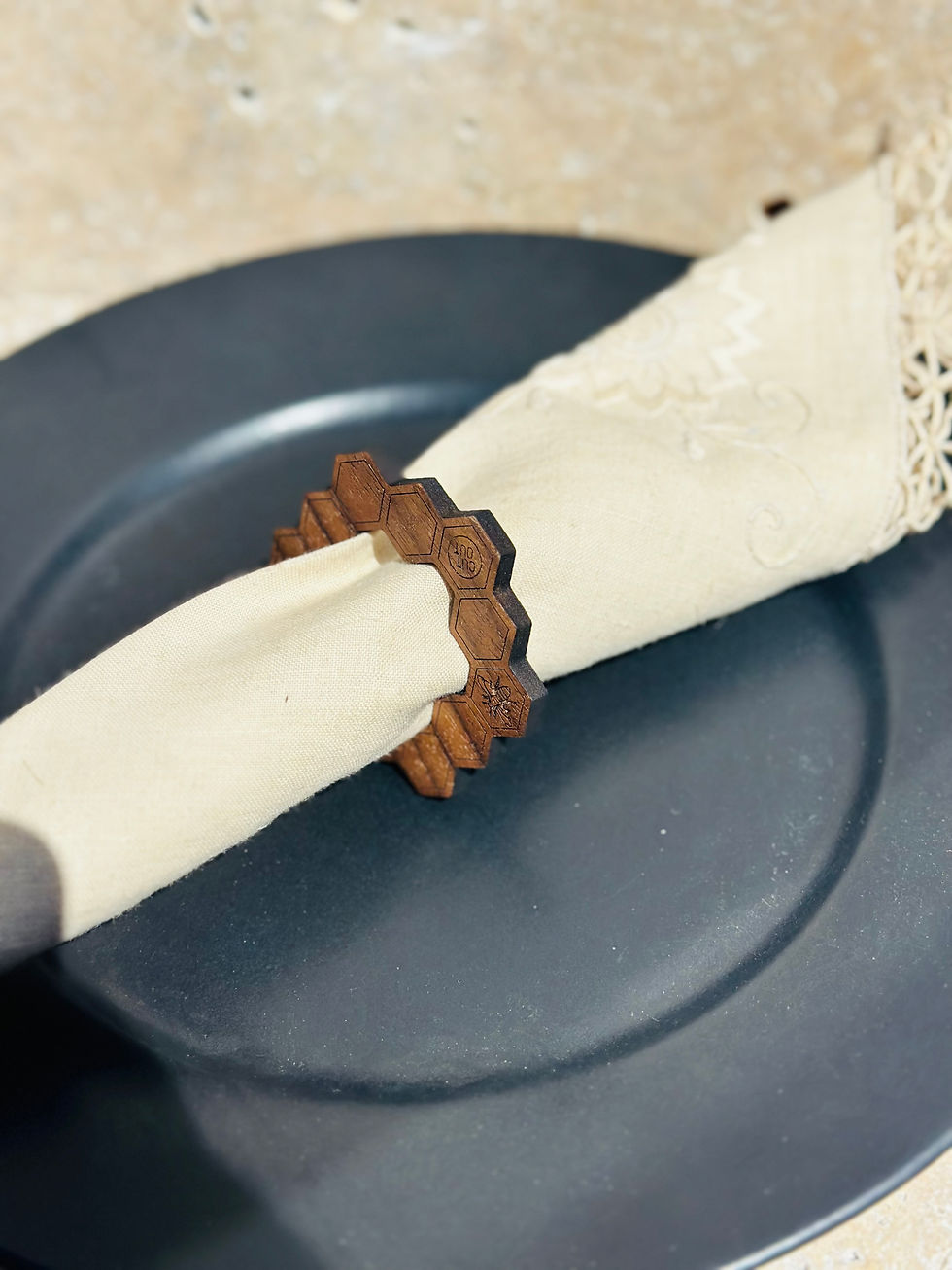 Miniatura: Argolas de guardanapos favo de mel