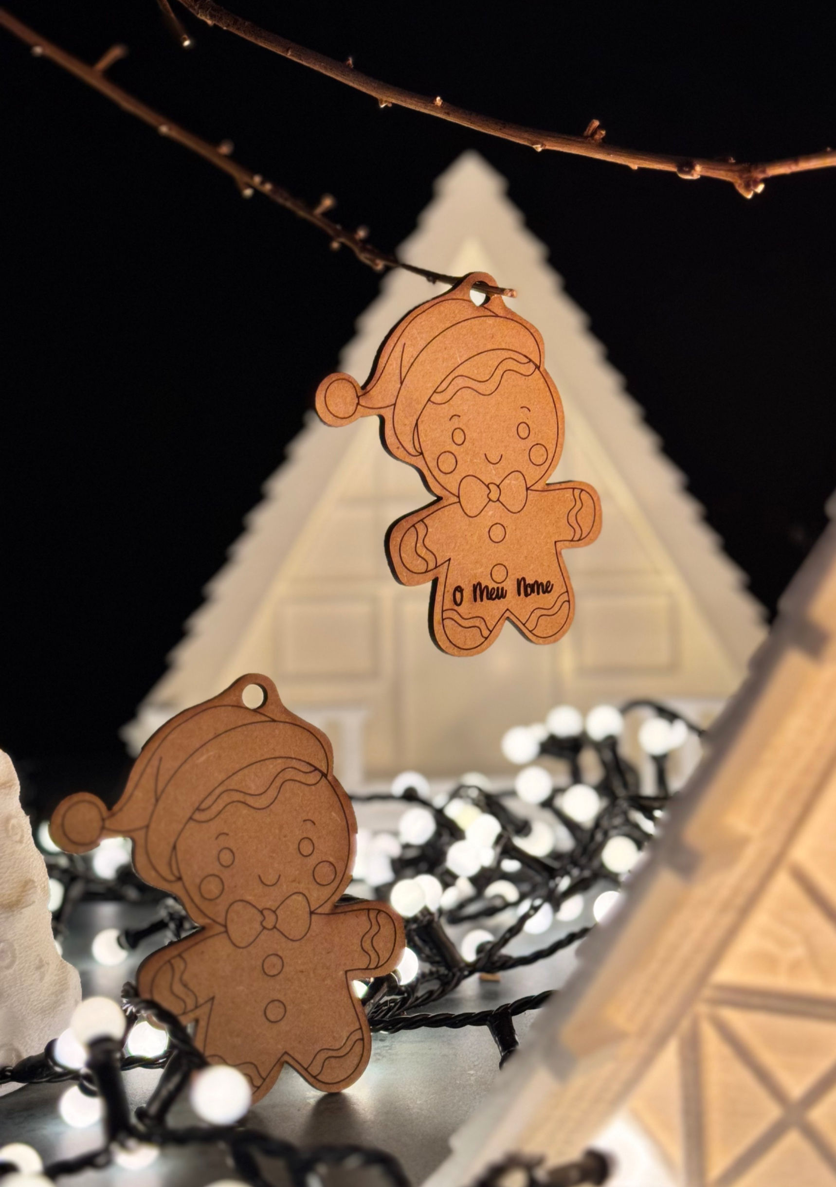 Pendente de Natal personalizado, Bolacha de gengibre menino laço