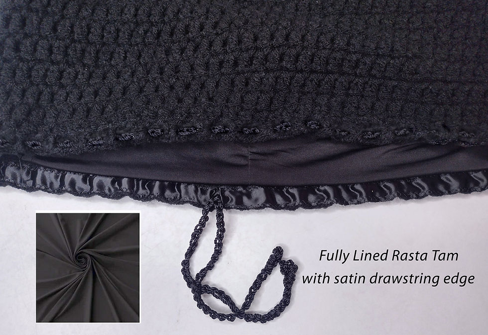 Now offering: Lined Rasta tams hats for dreadlocks with inner satin edging
