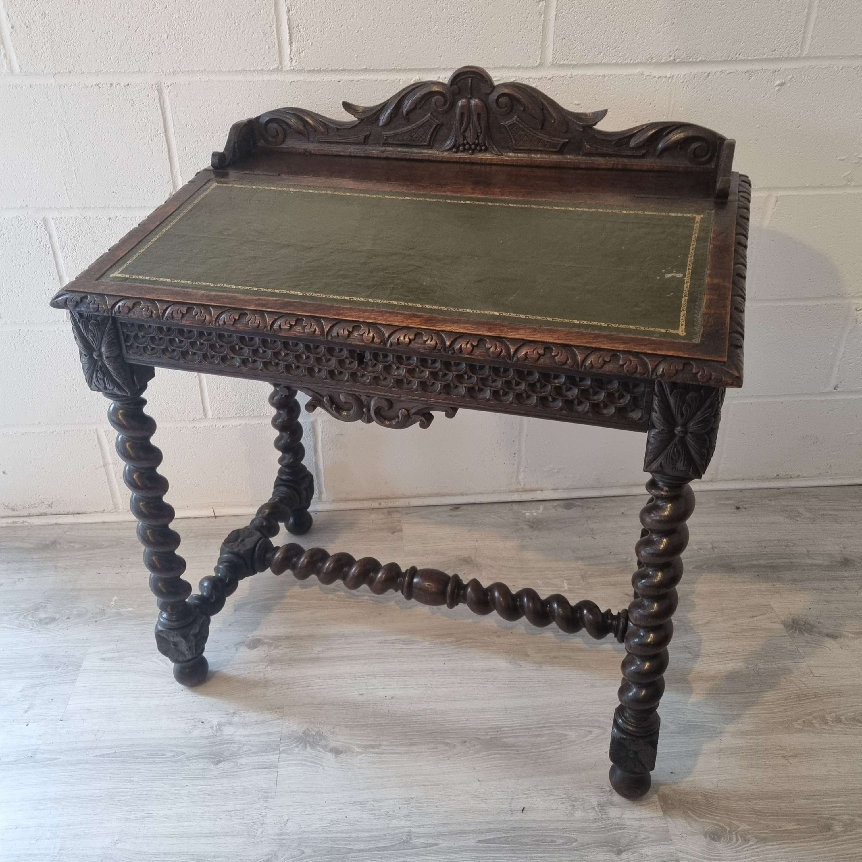 Antique Carved Oak Writing Desk