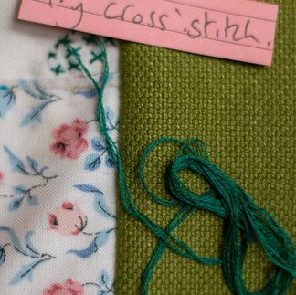 A lay of Karen Taylor's Pin Cushion kit with hand written notes