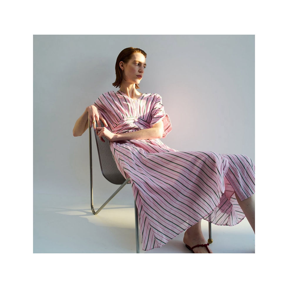 サムネイル： NE QUITTEZ PAS/Cotton Voile Stripe Waist Gather Dress