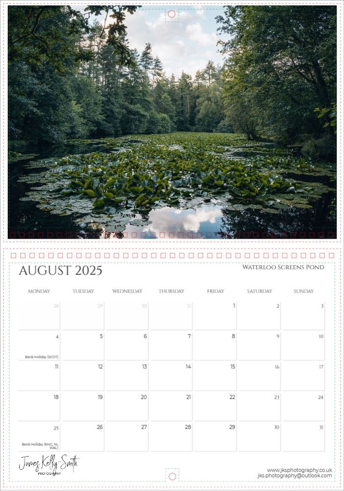 2025 Forest of Dean & Wye Valley Calendar, Waterloo Screens lilypond lake.