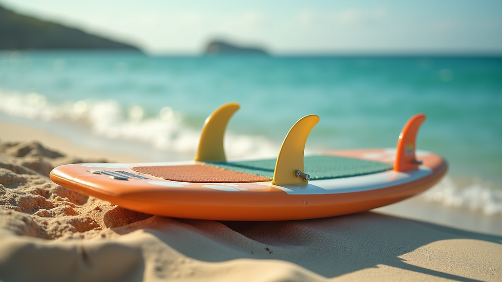 Close-up view of surf equipment lying on the beach