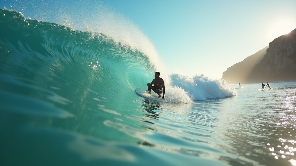 Eye-level view of surfers enjoying the waves at Punta Roca