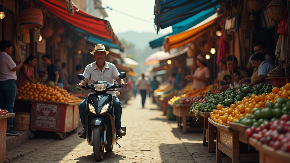 Wide angle view of vibrant Salvadoran market