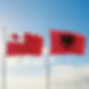 An illustration of the Albanian and Tongan flags, representing the e-visa requirements for citizens of Tonga.