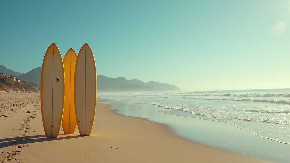 Wide angle view of surfboards on Playa El Zonte