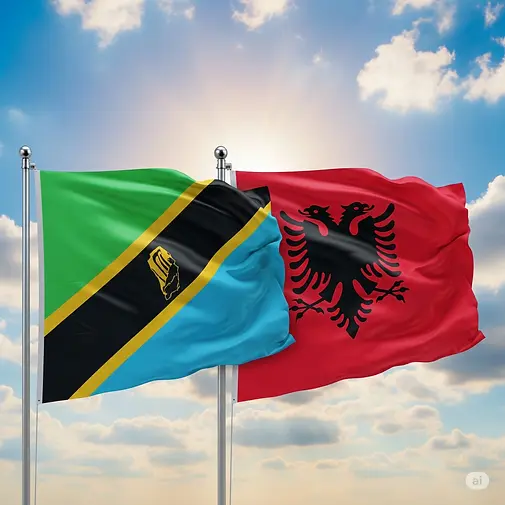 An illustration of the Albanian and Tanzanian flags, representing the e-visa requirements for citizens of Tanzania.