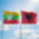 An illustration of the Albanian and Burmese flags, representing the e-visa requirements for citizens of Myanmar.