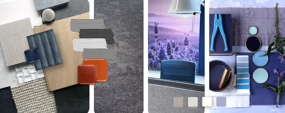 Moodboard mit Farb-, Material- und Einrichtungskonzept für die Gestaltung im BarmeniaGothaer Corporate Design.