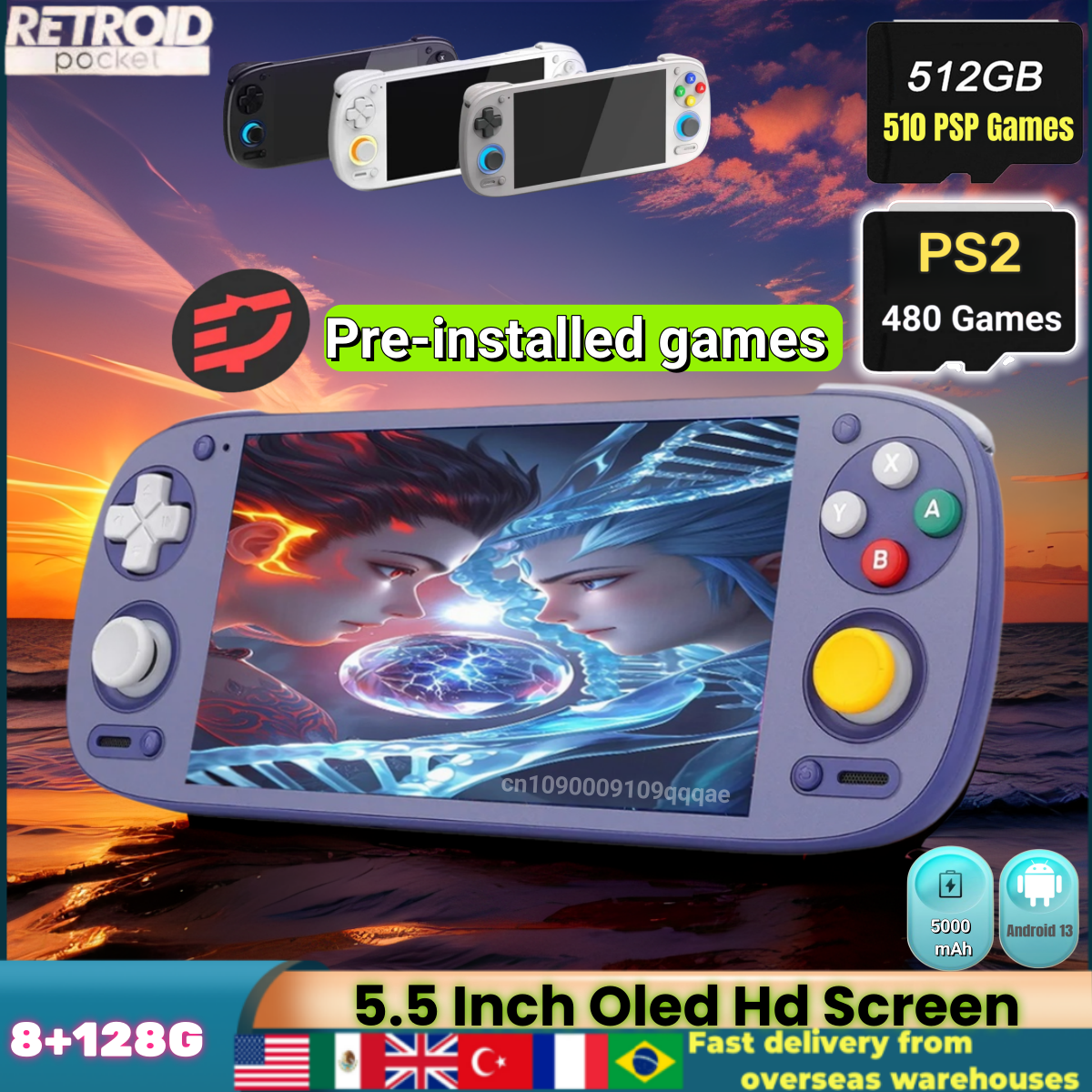 Retroid Pocket 5 RP5 Retro Handheld Game Console Video Game Consoles 5.5 Inch OL