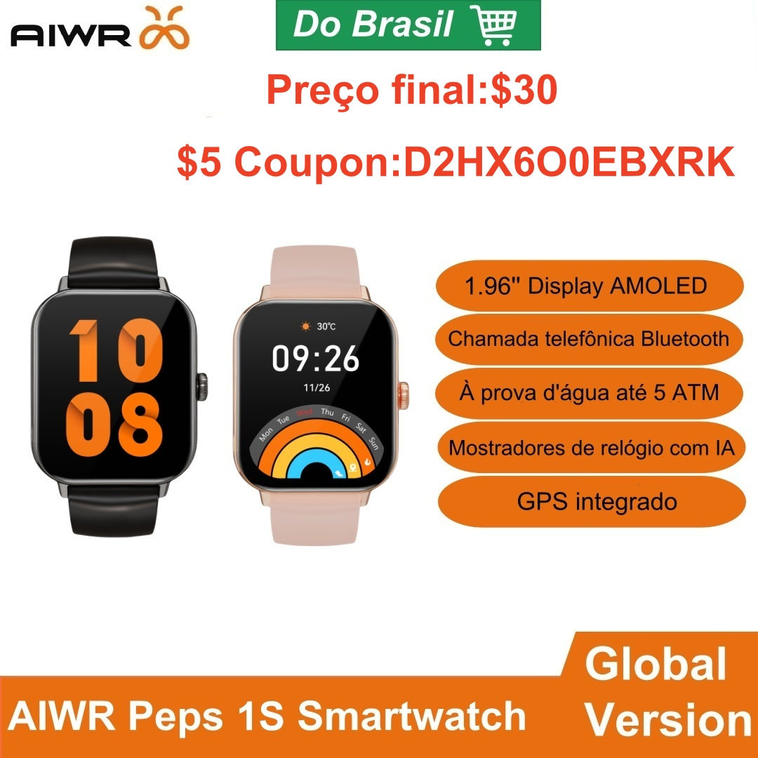 AIWR Peps 1S Smartwatch 1.96" AMOLED Display AI Watch Faces ChatGPT Bluetooth Ca