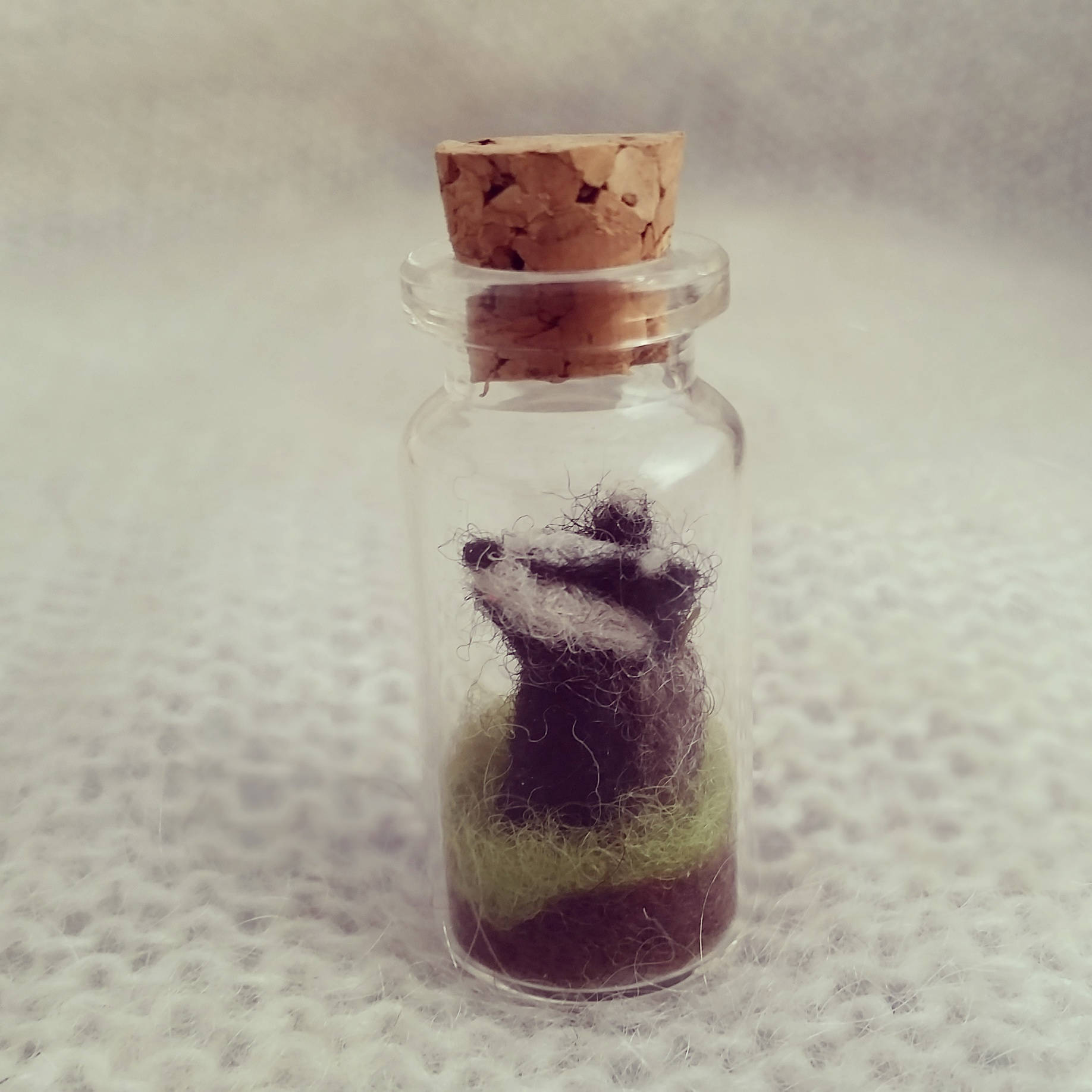 Badger in tiny Glass Bottle