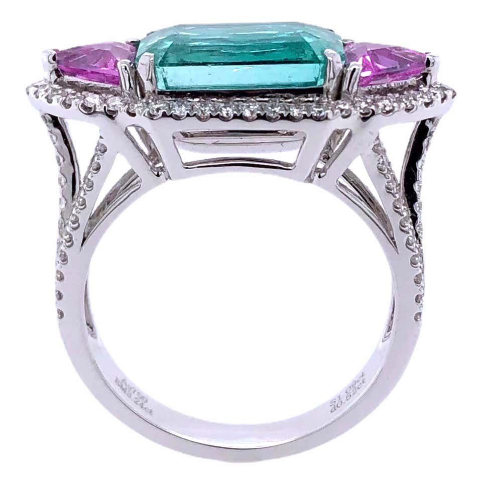 Thumbnail: 3.24ct GRS Certified Un-oiled Emerald Pink Sapphire Ring with Diamonds