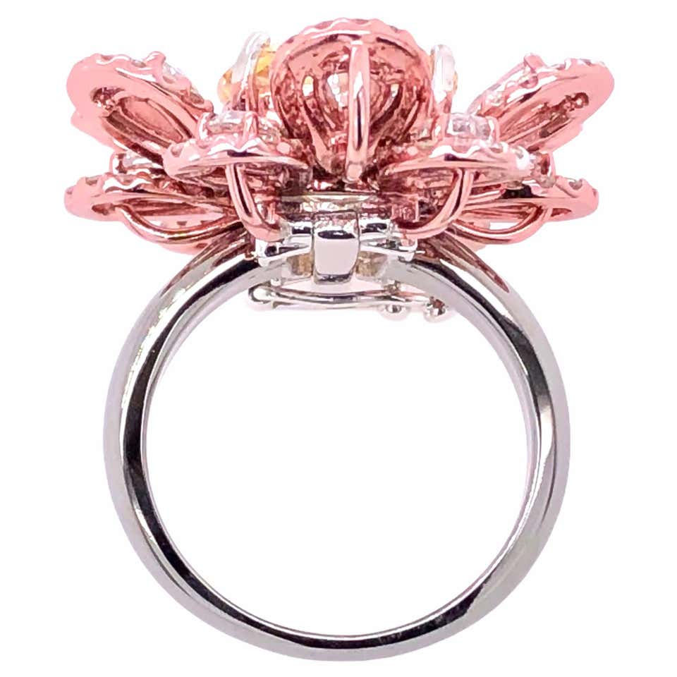 Thumbnail: 7.84ct Yellow Sapphire Diamond Flower Ring/Pendant in 18K Pink/White Gold