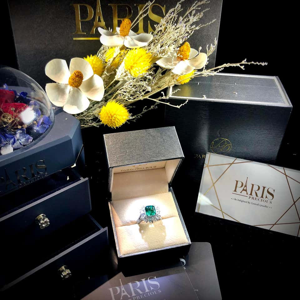 Thumbnail: 2.98ct Emerald Ring with Diamonds in 18K White Gold